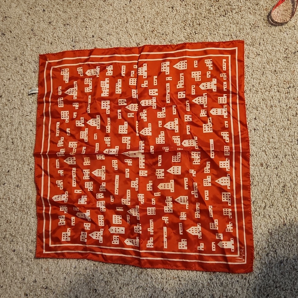 Vintage Scarves by Vera Orange & White Building Design Scarf